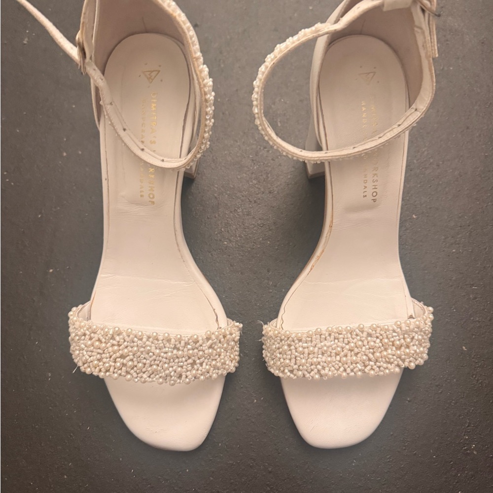 Elegant White Beaded Women's Sandals wedding hand made pearl